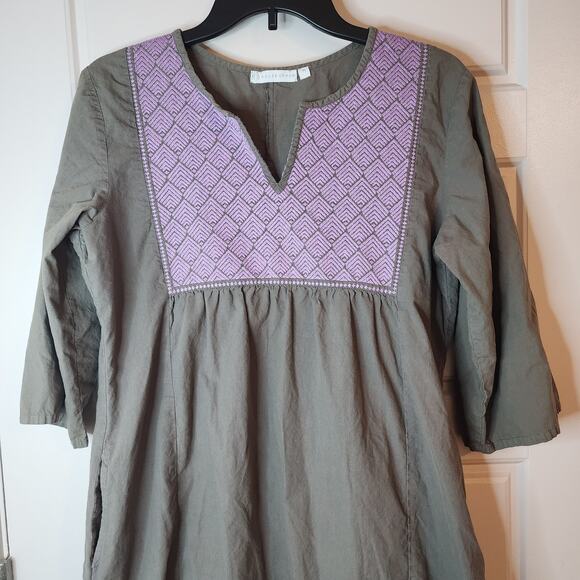 House of Pom Dress Med Dark Green & Lavender Tunic Style w/ Pockets Forest Fairy - Picture 2 of 9